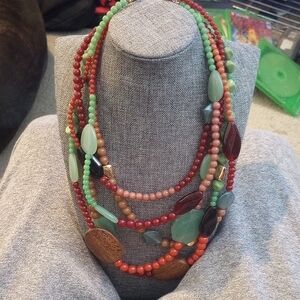 PremierbDesigns Green and Red Beaded Necklace, Acrylic, NWT